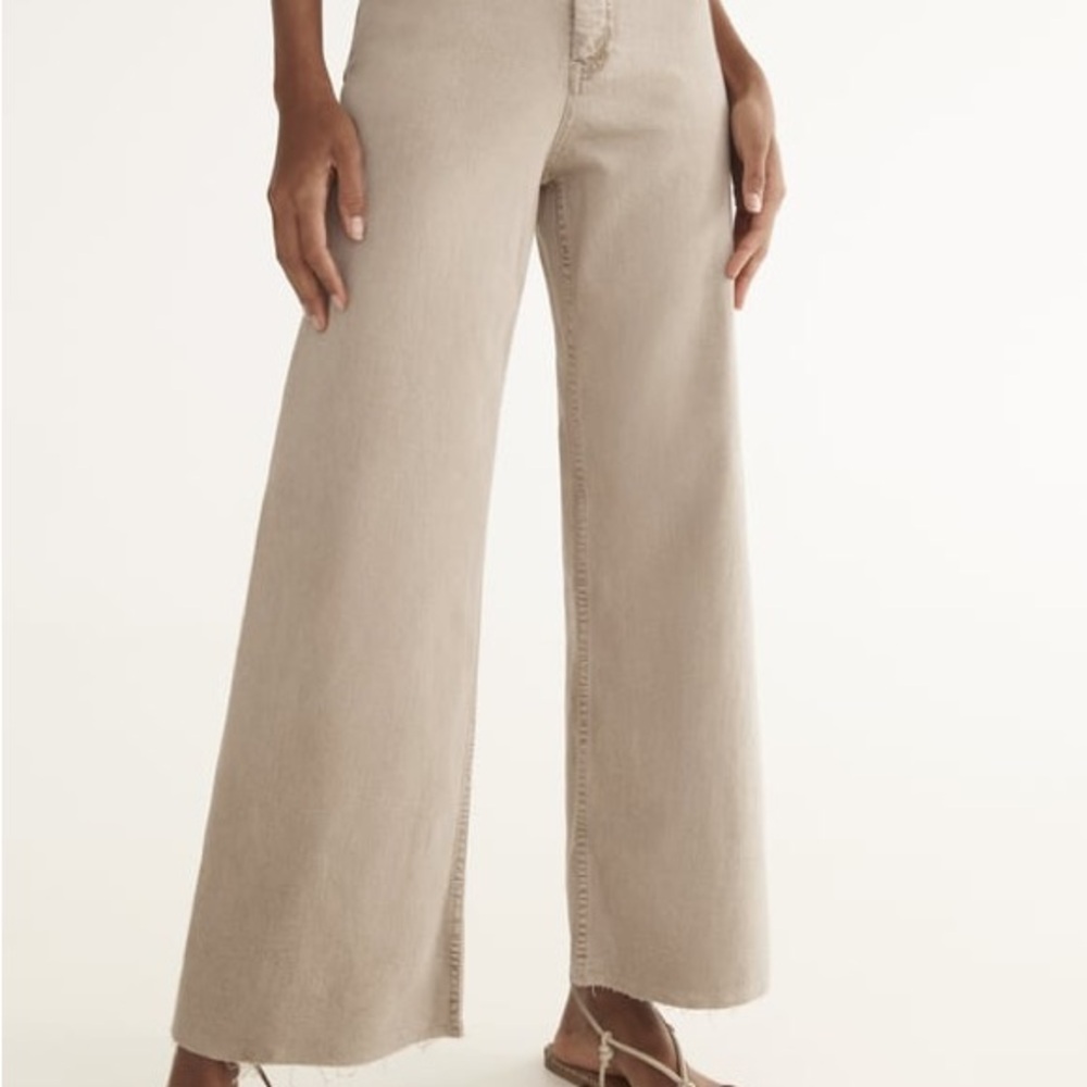 Cream Flare Wide Leg Jeans with High Waist and Full Length